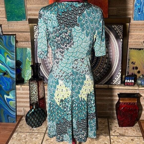 Connected Petite Peacock Print Twisted Front Dress 12P MUST BUNDLE - Picture 4 of 8